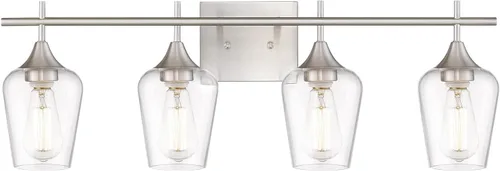 Vista 13 de WL9167-2C - Lámpara de baño de níquel cepillado de 15 pulgadas, lámpara moderna de pared de baño de granja con vidrio transparente