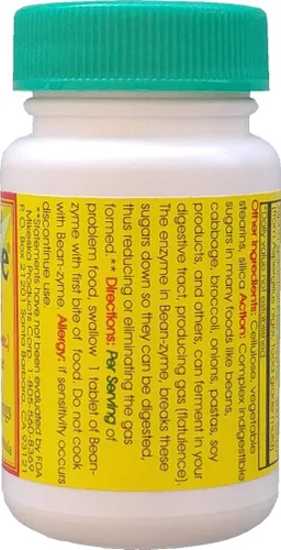 Vista 4 de Bean-Zyme Gas Relief para adultos Extra Strength (150 unidades) es de 400 GAUL por tableta de alfa-galactosidasa, vegano, costo menos, enzima
