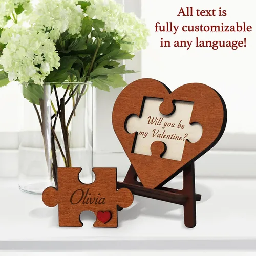 Vista 5 de Placa de madera grabada con texto en inglés «Will You Be My Valentine»
