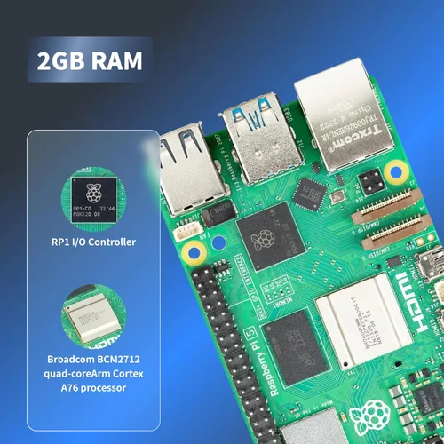 Vista 3 de TRASKIT Kit básico para Raspberry Pi 5 2 GB de RAM, fuente de alimentación PD de 27 W, estuche PI5, enfriador activo y placa única Pi 5 de 2 GB