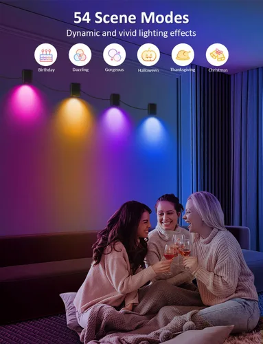 Vista 2 de APPECK Paquete de 4 apliques de pared inteligentes, luces LED RGBCW de 8 pies, luces regulables para interiores para sala de estar, dormitorio, sala