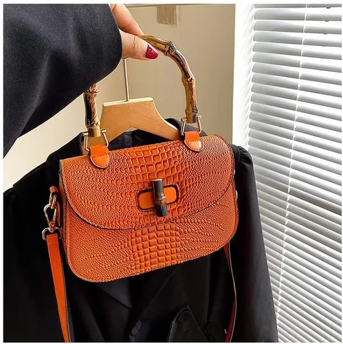 Vista 2 de Bolso de mano de cuero artificial de bambú con asa superior para mujer, elegante bolso de noche, regalo para mujer, hecho a mano