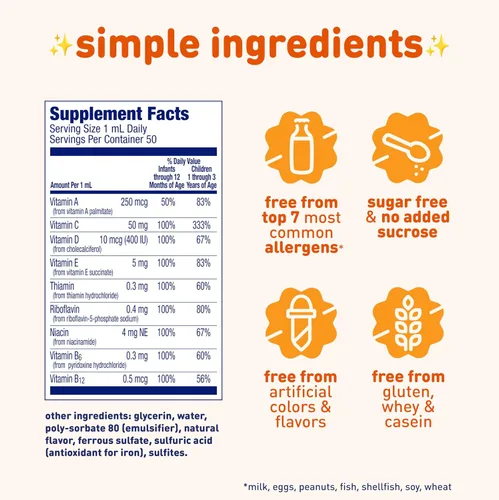 Vista 2 de Enfamil Poly-Vi-Sol Suplemento multivitamínico líquido para bebés y niños pequeños, botella cuentagotas de 1.7 fl oz