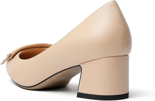 Vista 5 de YODEKS Zapatos de tacón grueso para mujer, tacón de bloque bajo, punta puntiaguda, zapatos de tacón para el trabajo, casual, vida diaria, fiesta
