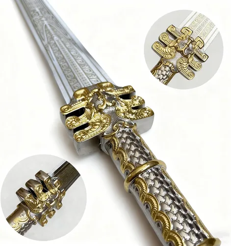 Vista 6 de Espada GuiHou de creación de los dioses de acero inoxidable de oro blanco de 28.3 pulgadas con vaina para colección, exhibición, cosplay
