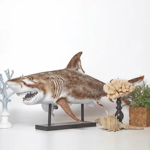 Vista 5 de Escultura de tiburón gigante de 25 pulgadas, figuras de animales marinos del océano, decoración moderna para oficina, sala de estar, porche