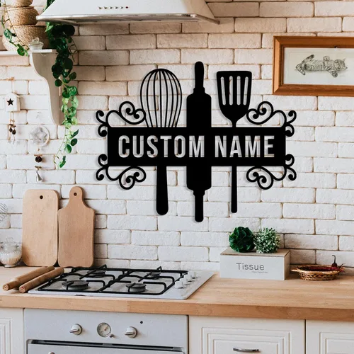 Vista 5 de Letrero de nombre de cocina personalizado, decoración de pared de metal, letrero de metal personalizado para cocina, decoración de pared de cocina