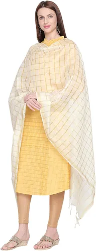 Vista 8 de DUPATTA BAZAAR Dupatta de seda mezclada a cuadros para mujer.