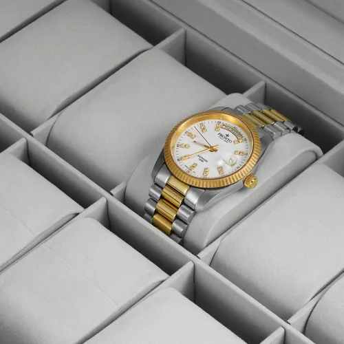 Vista 6 de Hossejoy Caja de reloj de cuero con 12 organizadores de relojes para hombre con cajón de exhibición de joyas organizador de caja de reloj