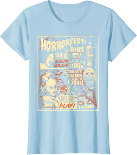 Vista 22 de Camiseta de terror vintage con póster de Halloween y película de terror Negro