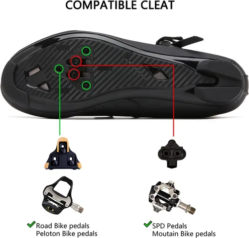 Vista 5 de Zapatos de ciclismo de interior para hombres y mujeres, compatibles con bicicleta Peloton preinstalados con tacos Look Delta, ciclismo de carretera