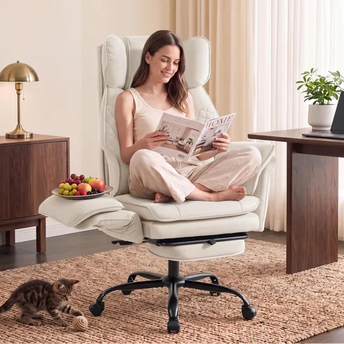 Vista 14 de Criss Cross Chair with Flip Armrests ,Big and Tall Desk Chair with Footrest Pu Leather Brown