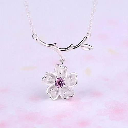 Vista 5 de SEniutarm Collares para mujeres y niñas Flores de cerezo flores ramas de árbol colgante collar mujer elegante joyería colgante cadena de San