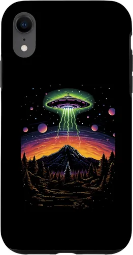 Vista 8 de iPhone 14 colorido OVNI Bright Mountain Lake Camping Alien Visitors Case