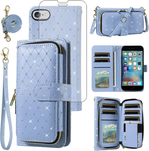 Vista 106 de Funda para teléfono iPhone 6 6S con cremallera y protector de pantalla con protector de pantalla, correa de cordón cruzado, ranura para iPhone 6 Six