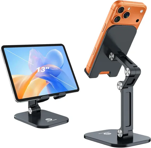 Vista 10 de Soporte para teléfono OCYCLONE, soporte para celular plegable con altura y ángulo ajustables para escritorio, soporte para iPhone más alto Beige
