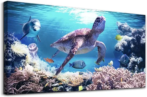 Vista 10 de Lapremoly Decoración de pared para sala de estar, arte de pared grande para dormitorio, olas azules del mar, ilustraciones de pared, oficina