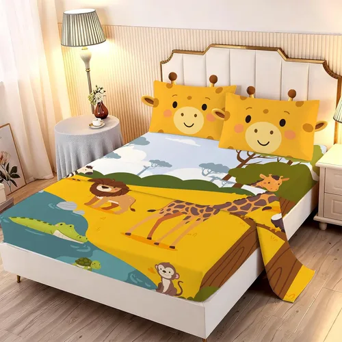 Vista 11 de MUSOLEI Sábanas Panda Sábanas ajustadas Lindas hojas de cama con conjunto de cama de animales 3D con orejas para niñas Conjunto de cama individual