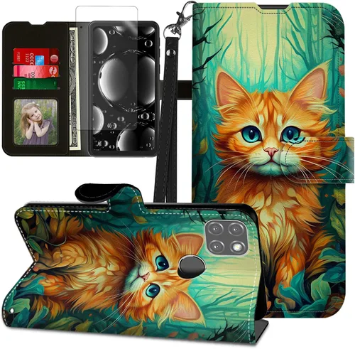 Vista 283 de Funda para Motorola Edge 2022 con protector de pantalla, soporte y tarjetero y correa para la muñeca, funda magnética para Moto Edge 2022 5G UW Lobo
