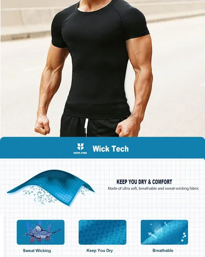 Vista 3 de HOPLYNN Paquete de 45 camisetas de compresión de entrenamiento para hombre, manga largacorta, camiseta atlética para deportes