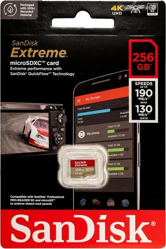 Vista 2 de SanDisk Extreme MicroSDXC UHS-I Clase 10 - Tarjeta de memoria para drones DJI (256 GB) Funciona con Avata y Goggles 2 (SDSQXAV-256G-GN6MN) con 1
