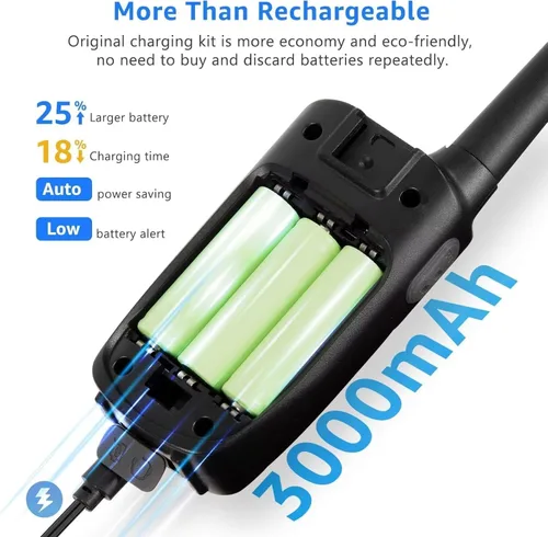 Vista 3 de Topsung Walkie Talkies para Niños Recargables Walkie Talkie para Adultos de Largo Alcance FRS Radio de 2 Vías Paquete de 3 con Cordón, Batería NOAA