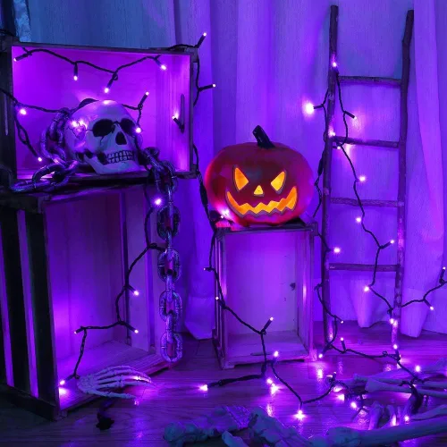 Vista 3 de Brizled - Luces de Halloween moradas, 10 mt, 100 luces LED de 5mm de ángulo amplio, 120 V, con certificación UL, línea de luces de Halloween Púrpura