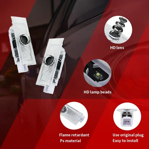 Vista 4 de 2 piezas de luces para puerta de auto con logotipo no desteñido Compatibles con Challenger 2015-presente, lámparas de proyección de luz LED