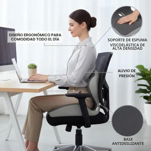 Vista 2 de Cojín de asiento de espuma viscoelástica en forma de L para automóvil, cojín de asiento ergonómico para aliviar el dolor, parte inferior