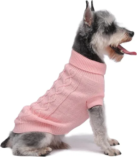Vista 17 de Suéteres pequeños para perros, ropa de cuello alto de punto suave para clima frío, suéter ligero y cálido para cachorros para chihuahua, yorkie Azul