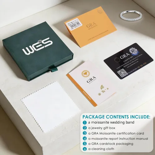 Vista 8 de WES Alianzas de boda de moissanita de media eternidad de plata de ley 925