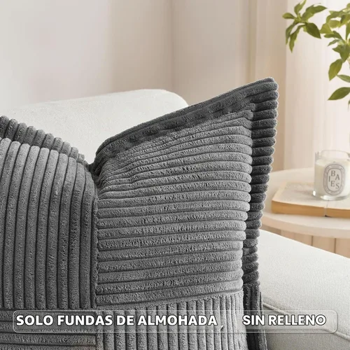 Vista 3 de HAUSSY Pack of 2 Corduroy Throw Pillow Covers 18x18 Inch, Dark Grey Gris oscuro