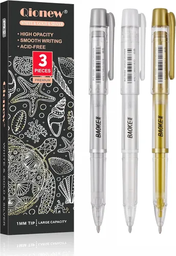 Vista 8 de Qionew Bolígrafos de gel blancos, 1mm, 0.7mm de punta fina con tinta opacas blancas archivables para dibujo en papel negro, resaltado artístico