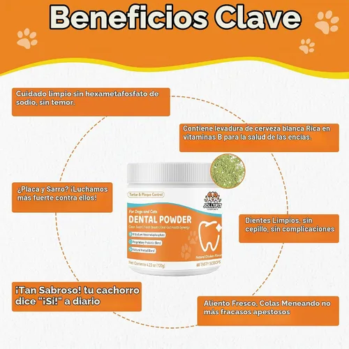 Vista 4 de Polvo de limpieza de dientes de perro – Polvo dental natural para perros – Ambientador suave del aliento de perro, removedor de placa de perro