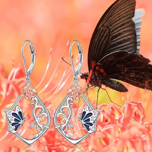 Vista 2 de Aretes colgantes de filigrana de plata de ley 925, margarita, loto, flor de rosa, piedra lunar, lágrima para mujer, nudo celta infinito, margarita