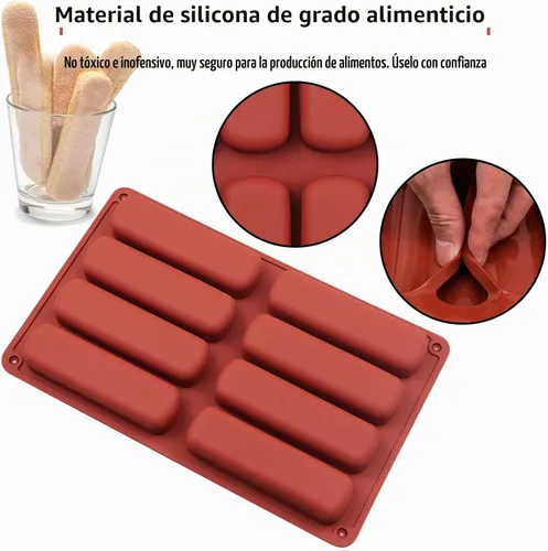 Vista 3 de 2 moldes de silicona para galletas de dedo, 8 cavidades de barras de cereales para hornear, molde de barra de chocolate antiadherente, para Cnady