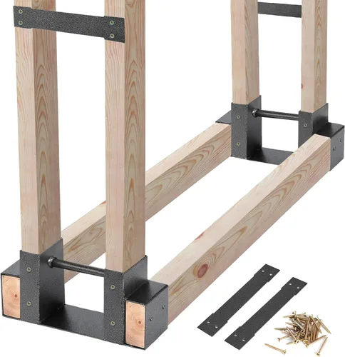 Vista 8 de MOFEEZ Kit de soporte de almacenamiento de troncos de leña al aire libre, soporte de almacenamiento de madera para chimenea, ajustable a cualquier