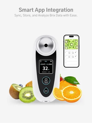 Vista 4 de Refractómetro digital Brix, ±0.1%, Precisionwith ATC, recargable y portátil, para frutas, jugos, verduras y elaboración casera