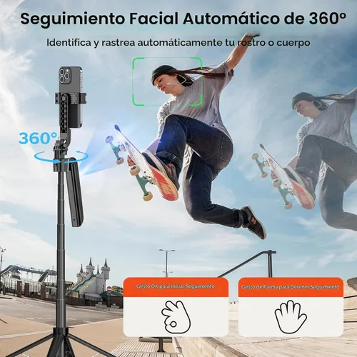Vista 2 de Trípode para selfie de seguimiento automático de 70.9 pulgadas para iPhone Android, sin aplicación, trípode de rotación de 360° que sigue tu
