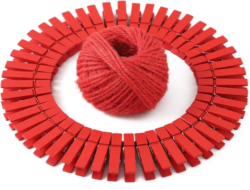 Vista 10 de HSTECH 100 piezas de mini pinzas de madera natural verde y 25 m de cuerda de yute, pinzas para ropa de bebé, pinzas de 3.5 cm para manualidades