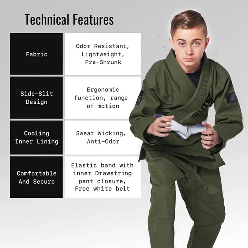 Vista 3 de Elite Sports Kids BJJ GI - Kimono brasileño Jiujitsu Gi con tela preencogida y cinturón, para niños y jóvenes, aprobado por la IBJJF