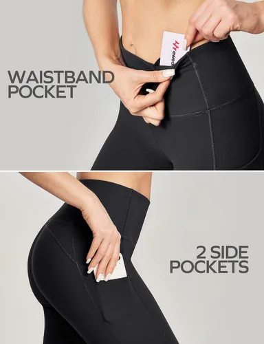 Vista 4 de Ewedoos Leggings hasta la rodilla con bolsillos, pantalones capri para mujer, cintura alta, pantalones de yoga para entrenamiento casual de verano