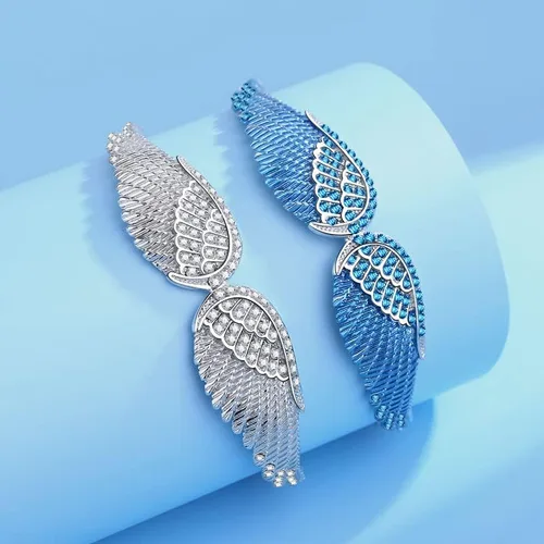 Vista 5 de Pulseras de alas angulares para mujer, pulsera de cadena ajustable chapada en plata, brazalete de ala de ángel para mujer, cumpleaños, Navidad, día