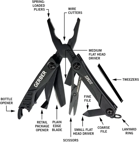 Vista 4 de Gerber Gear Dime Mini EDC multiherramienta 12 en 1, alicates de punta de aguja, cuchillo de bolsillo, llavero, abrebotellas, equipo y equipo EDC