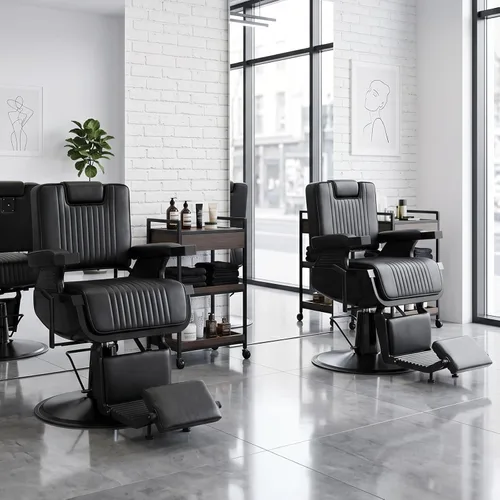 Vista 4 de Silla de peluquería reclinable para peluquería, silla de peluquería profesional para estilista, silla giratoria de 360 grados con reposacabezas
