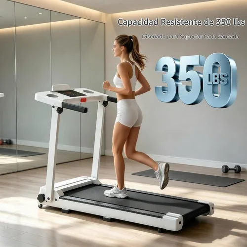 Vista 4 de Walking Pad Treadmill with 8% Incline & Handle Bar, Portable Under Desk Treadmill for Home Office, Compact Foldable Treadmill Quiet Anti-Slip Blanco