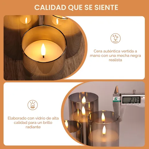 Vista 6 de Eywamage Juego de 3 velas LED sin llama de cristal gris ahumado con control remoto, parpadeantes que funcionan