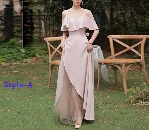 Vista 2 de Instiqueo Vestidos de dama de honor de gasa para mujer, vestido de baile con abertura