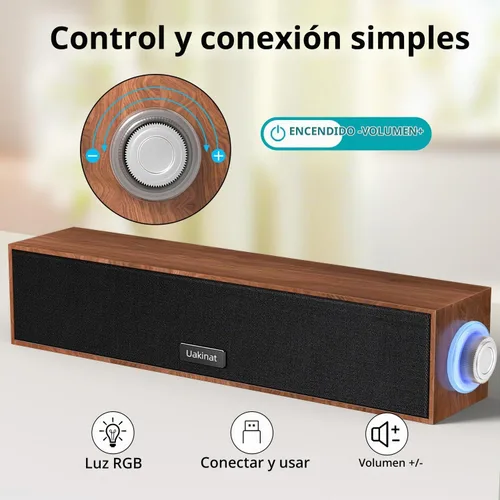 Vista 4 de Uakinat Altavoces de computadora, altavoz digital multimedia de madera, altavoces PC USB con alimentación de 3.5mm AUX, barra de sonido portátil