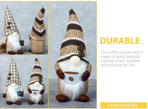 Vista 8 de Decoración navideña de gnomos de café para el hogar, 2 gnomos de Navidad para cafetería, figuras coleccionables enanas hechas a mano, muñeca